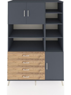 Dienni Kronos Dolap 9 Raflı 4 Çekmeceli 3 Kapaklı 132X59X195 Antrasit-Antrasit/çam