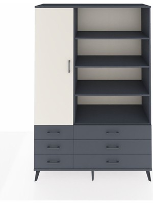 Dienni Hyperion Dolap 8 Raflı 6 Çekmeceli Tek Kapaklı  132X44X195 Antrasit-Aytaşı/antrasit