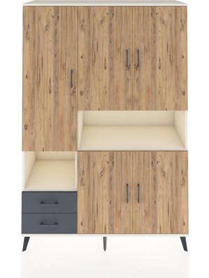 Dienni Hyperion Dolap 10 Raflı 2 Çekmeceli 5 Kapaklı 132X44X195 Aytaşı-Çam/antrasit