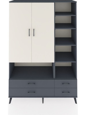 Dienni Hyperion Dolap 10 Raflı 4 Çekmeceli 2 Kapaklı 132X44X195 Antrasit-Aytaşı/antrasit