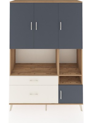 Dienni Hyperion Dolap 7 Raflı 2 Çekmeceli 4 Kapaklı 132X44X195 Çam-Antrasit/aytaşı