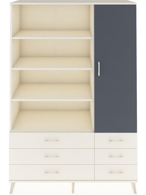Dienni Hyperion Dolap 8 Raflı 6 Çekmeceli Tek Kapaklı  132X44X195 Aytaşı-Antrasit/aytaşı