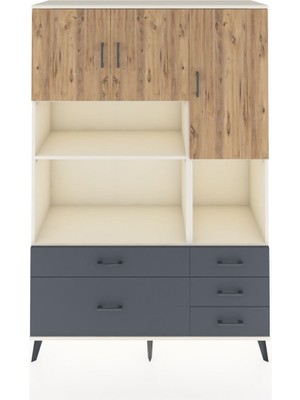 Dienni Hyperion Dolap 8 Raflı 5 Çekmeceli 3 Kapaklı 132X44X195 Aytaşı-Çam/antrasit