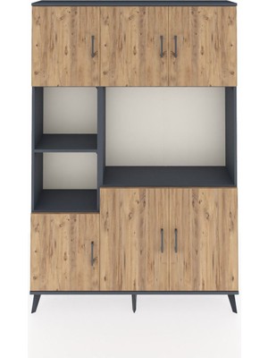 Dienni Arges Dolap 9 Raflı 6 Kapaklı 132X30X195 Antrasit-Çam/antrasit