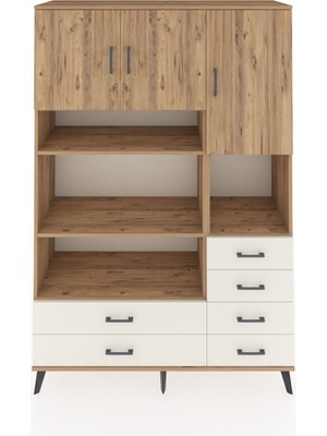 Dienni Hyperion Dolap 9 Raflı 6 Çekmeceli 3 Kapaklı 132X44X195 Çam-Çam/aytaşı