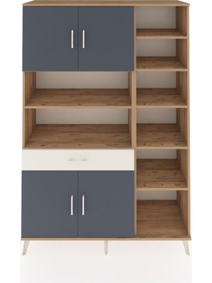 Dienni Hyperion Dolap 10 Raflı Tek Çekmeceli 4 Kapaklı 132X44X195 Çam-Antrasit/aytaşı