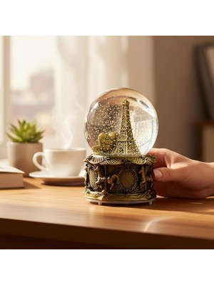 Hediyesahibi Eyfel Temalı Büyük Boy Püskürtmeli Müzikli Işıklı Kar Küresi