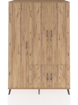 Dienni Kronos Dolap 7 Raflı 5 Kapaklı Tek Askılı 132X59X195 Çam-Çam/çam