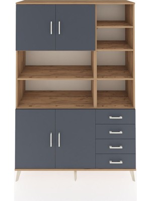 Dienni Hyperion Dolap 9 Raflı 4 Çekmeceli 4 Kapaklı 132X44X195 Çam-Antrasit/antrasit