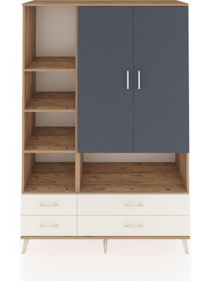 Dienni Hyperion Dolap 8 Raflı 4 Çekmeceli 2 Kapaklı 132X44X195 Çam-Antrasit/aytaşı
