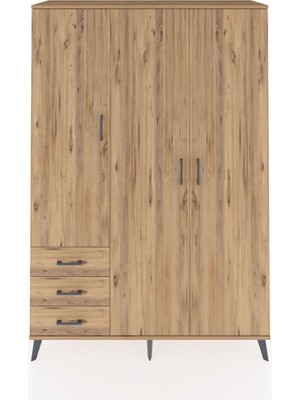 Dienni Hyperion Dolap 6 Raflı 3 Çekmeceli Tek Askılı 132X44X195 Çam-Çam/çam