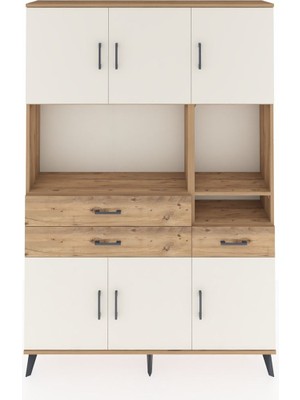 Dienni Arges Dolap 9 Raflı 3 Çekmeceli 6 Kapaklı 132X30X195 Çam-Aytaşı/çam
