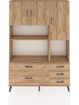Dienni Arges Dolap 8 Raflı 5 Çekmeceli 3 Kapaklı 132X30X195 Çam-Çam/çam