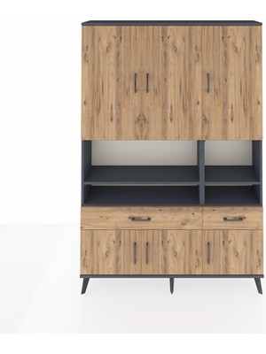 Dienni Arges Dolap 8 Raflı 2 Çekmeceli 6 Kapaklı 132X30X195 Antrasit-Çam/çam