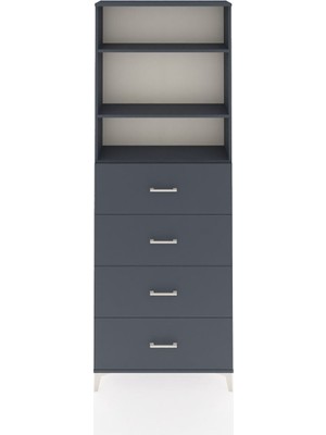 Dienni Arges Dolap 3 Raflı 4 Çekmeceli 88X30X243 Antrasit-Antrasit