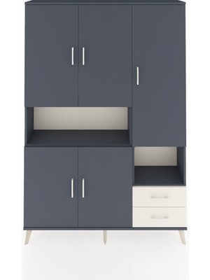 Dienni Arges Dolap 10 Raflı 2 Çekmeceli 5 Kapaklı 132X30X195 Antrasit-Antrasit/aytaşı