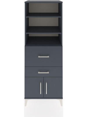 Dienni Hyperion Dolap 3 Raflı 2 Çekmeceli 2 Kapaklı 60X44X163 Antrasit-Antrasit