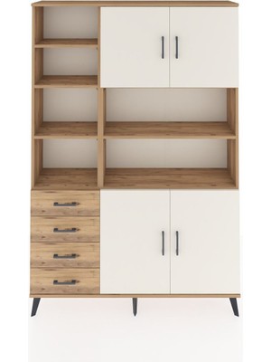 Dienni Arges Dolap 9 Raflı 4 Çekmeceli 4 Kapaklı 132X30X195 Çam-Aytaşı/çam