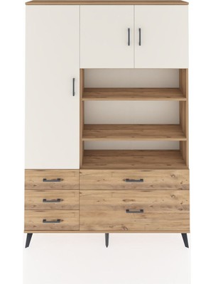Dienni Arges Dolap 9 Raflı 5 Çekmeceli 3 Kapaklı 132X30X195 Çam-Aytaşı/çam