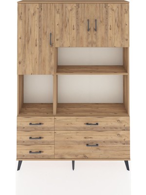 Dienni Arges Dolap 8 Raflı 5 Çekmeceli 3 Kapaklı 132X30X195 Çam-Çam/çam