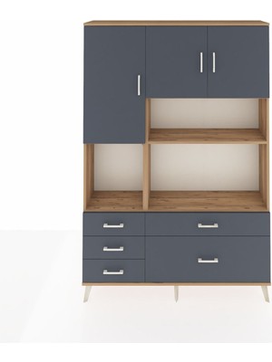 Dienni Arges Dolap 8 Raflı 5 Çekmeceli 3 Kapaklı 132X30X195 Çam-Antrasit/antrasit