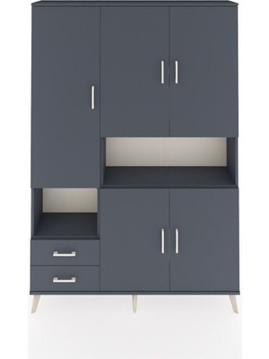 Dienni Arges Dolap 10 Raflı 2 Çekmeceli 5 Kapaklı 132X30X195 Antrasit-Antrasit/antrasit