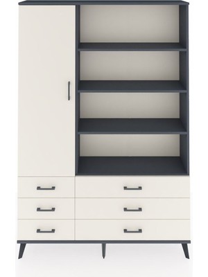 Dienni Arges Dolap 8 Raflı 6 Çekmeceli Tek Kapaklı  132X30X195 Antrasit-Aytaşı/aytaşı