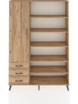 Dienni Arges Dolap 9 Raflı 3 Çekmeceli 3 Kapaklı 132X30X195 Çam-Çam/çam