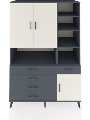 Dienni Kronos Dolap 8 Raflı 5 Çekmeceli 3 Kapaklı 132X59X195 Antrasit-Aytaşı/antrasit