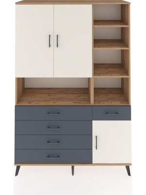Dienni Hyperion Dolap 8 Raflı 5 Çekmeceli 3 Kapaklı 132X44X195 Çam-Aytaşı/antrasit
