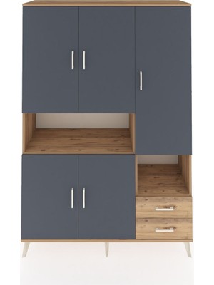 Dienni Hyperion Dolap 10 Raflı 2 Çekmeceli 5 Kapaklı 132X44X195 Çam-Antrasit/çam