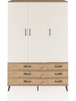 Dienni Hyperion Dolap 5 Raflı 6 Çekmeceli Tek Askılı 132X44X195 Çam-Aytaşı/çam