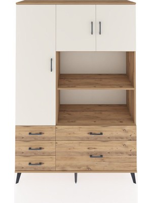 Dienni Hyperion Dolap 7 Raflı 5 Çekmeceli 3 Kapaklı 132X44X195 Çam-Aytaşı/çam