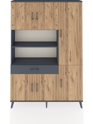 Dienni Arges Dolap 10 Raflı Tek Çekmeceli 6 Kapaklı 132X30X195 Antrasit-Çam/antrasit