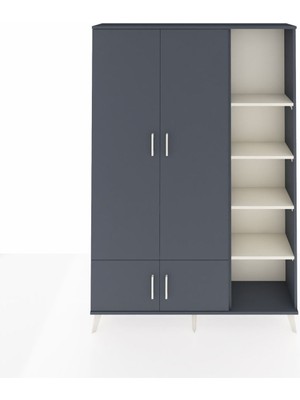 Dienni Arges Dolap 6 Raflı 4 Kapaklı Tek Askılı 132X30X195 Antrasit-Antrasit/aytaşı