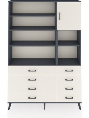 Dienni Arges Dolap 8 Raflı 8 Çekmeceli Tek Kapaklı  132X30X195 Antrasit-Aytaşı/aytaşı