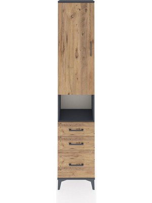 Dienni Arges Dolap 4 Raflı 3 Çekmeceli Tek Kapaklı 44X30X221 Antrasit-Çam