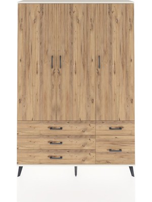 Dienni Arges Dolap 5 Raflı 5 Çekmeceli Tek Askılı 132X30X195 Aytaşı-Çam/çam