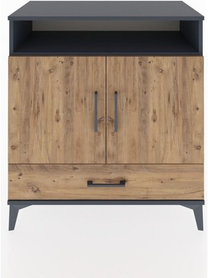 Dienni Hyperion Şifonyer 4 Raflı Tek Çekmeceli 2 Kapaklı 88X44X96 Antrasit-Çam