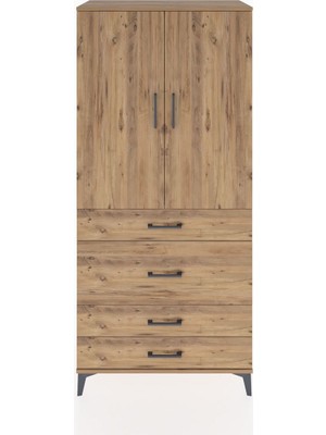 Dienni Hyperion Dolap 3 Raflı 4 Çekmeceli 2 Kapaklı 88X44X195 Çam-Çam