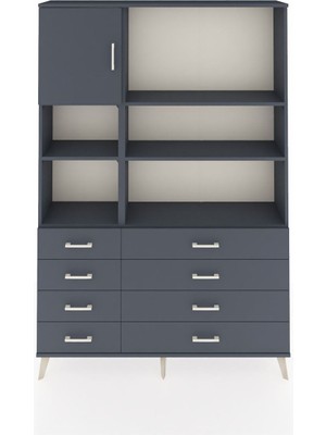 Dienni Arges Dolap 7 Raflı 8 Çekmeceli Tek Kapaklı  132X30X195 Antrasit-Antrasit/antrasit
