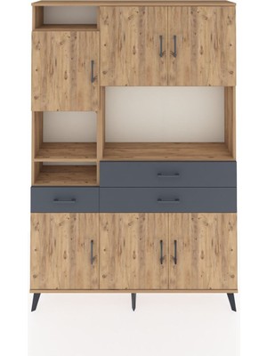 Dienni Arges Dolap 9 Raflı 3 Çekmeceli 6 Kapaklı 132X30X195 Çam-Çam/antrasit