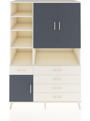 Dienni Kronos Dolap 8 Raflı 5 Çekmeceli 3 Kapaklı 132X59X195 Aytaşı-Antrasit/aytaşı