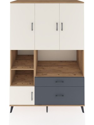 Dienni Kronos Dolap 7 Raflı 2 Çekmeceli 5 Kapaklı 132X59X195 Çam-Aytaşı/antrasit