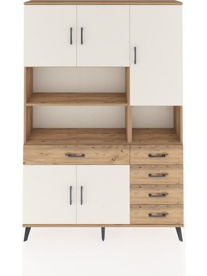 Dienni Arges Dolap 9 Raflı 5 Çekmeceli 5 Kapaklı 132X30X195 Çam-Aytaşı/çam