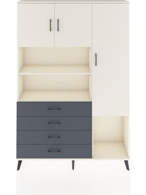 Dienni Arges Dolap 8 Raflı 4 Çekmeceli 3 Kapaklı 132X30X195 Aytaşı-Aytaşı/antrasit