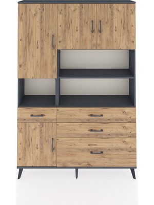 Dienni Arges Dolap 9 Raflı 4 Çekmeceli 4 Kapaklı 132X30X195 Antrasit-Çam/çam