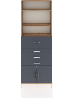 Dienni Arges Dolap 4 Raflı 4 Çekmeceli 2 Kapaklı 88X30X243 Çam-Antrasit