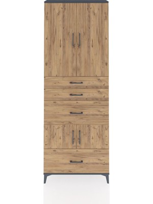 Dienni Arges Dolap 4 Raflı 4 Çekmeceli 4 Kapaklı 88X30X243 Antrasit-Çam