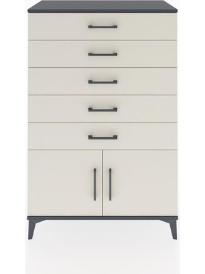 Dienni Hyperion Dolap 5 Çekmeceli 2 Kapaklı 88X44X134 Antrasit-Aytaşı